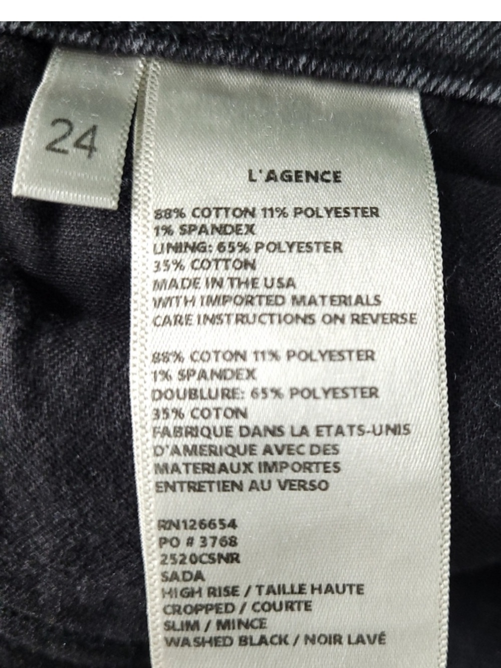 L'AGENCE Sada High Rise Slim Leg Cropped Women’s Raw Hem Black Jeans Size 24 - Picture 7 of 7